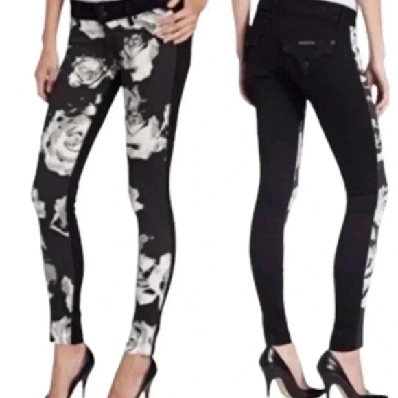 Hudson Jeans Collin Vice Versa Skinny Size 27 Black  Floral - Picture 1 of 12